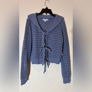 Blue Open Knit Tie Front Cardigan | Cropped Sweater | NWT | PM Petite